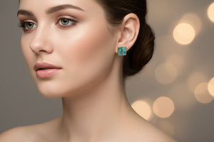 DR1334 - 14K Yellow Gold - Diamond,Blue Opal - Diamond Earrings