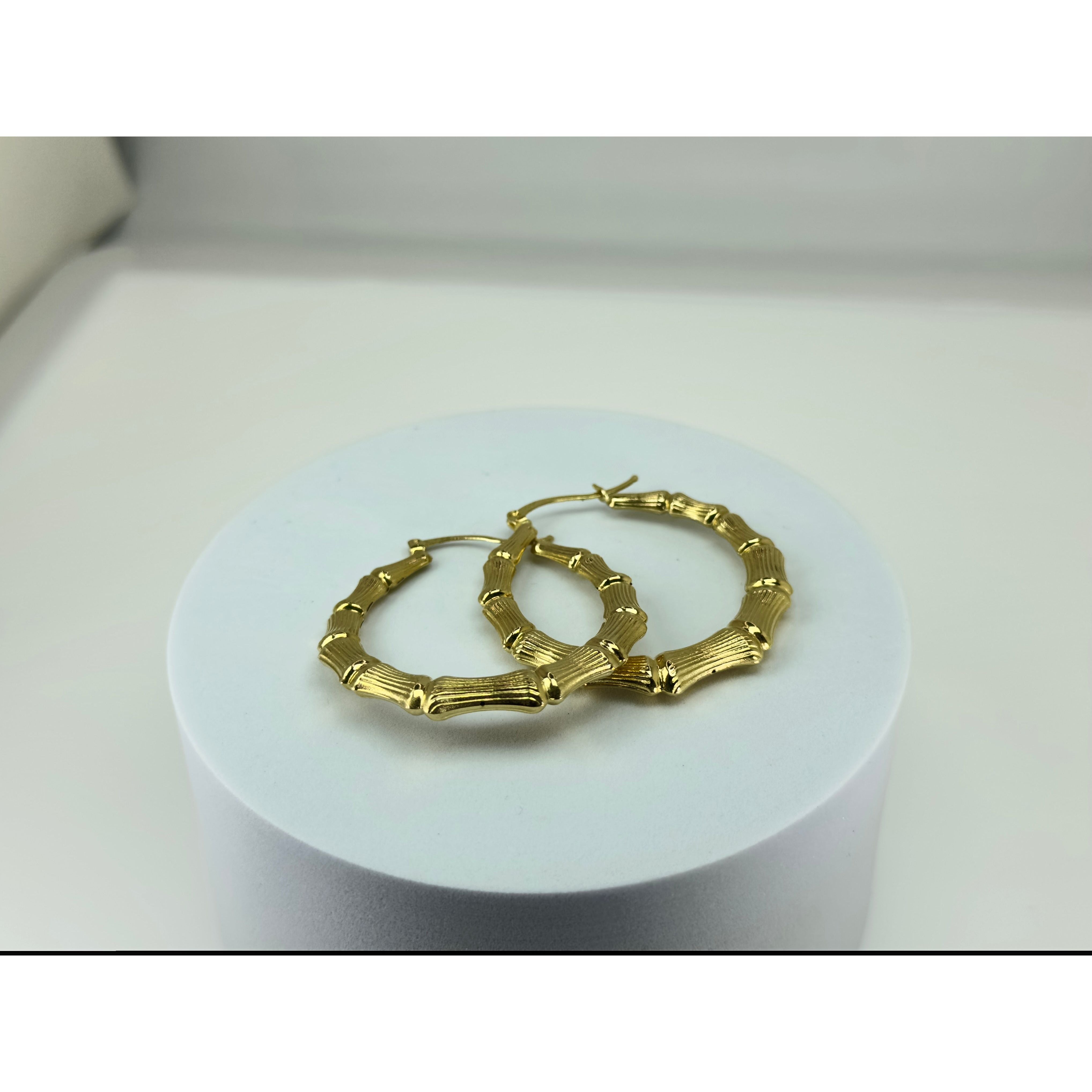 DR1589 - Oro Amarillo 14K - Aros de Oro - Bambú