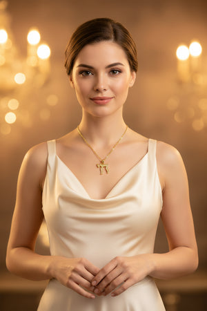 DR1919 - 14K Yellow Gold,14K Rose Gold - Lab Created Stones - Gold Chain & Charm - 14K Gold Hai