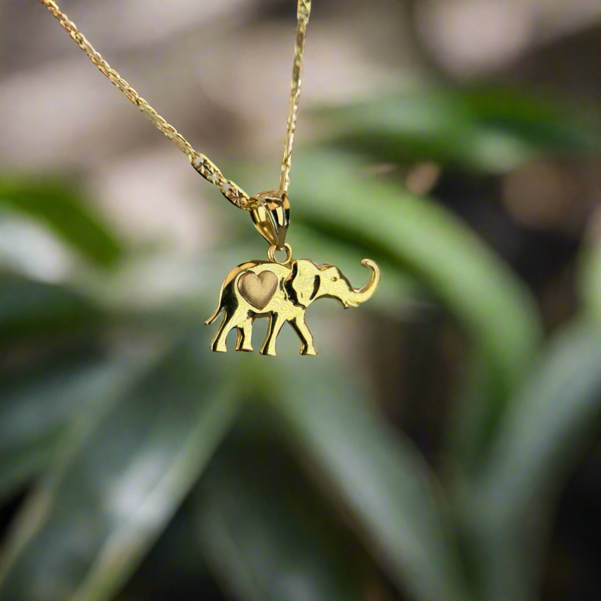 DR1928 - 14K Yellow Gold - Gold Chain & Charm - 14K Gold Elephant w/Rose Gold Heart