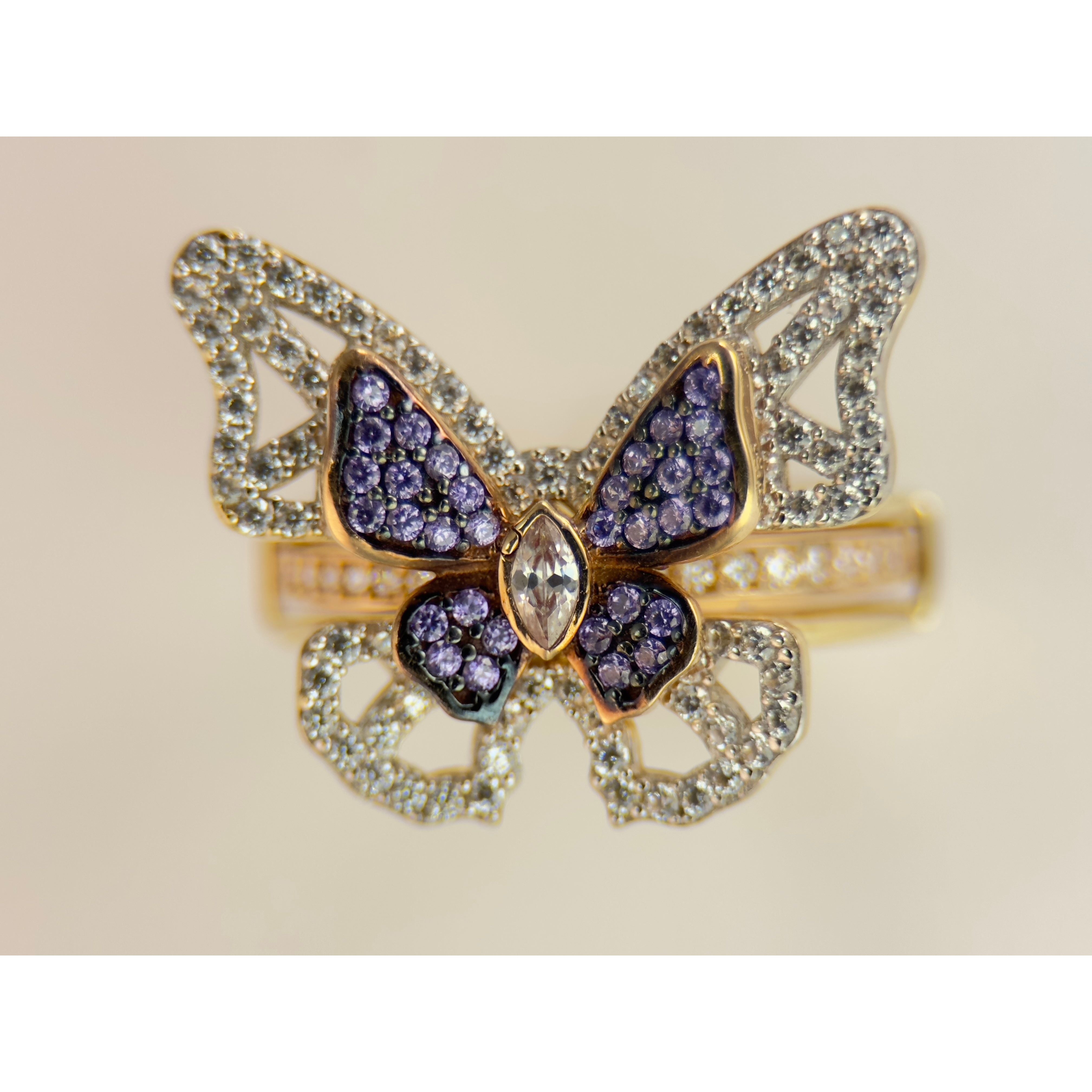 DR2018 - 14K Yellow Gold - Lab Created Stones - Ladies Gold Rings - Butterfly in a Jacket