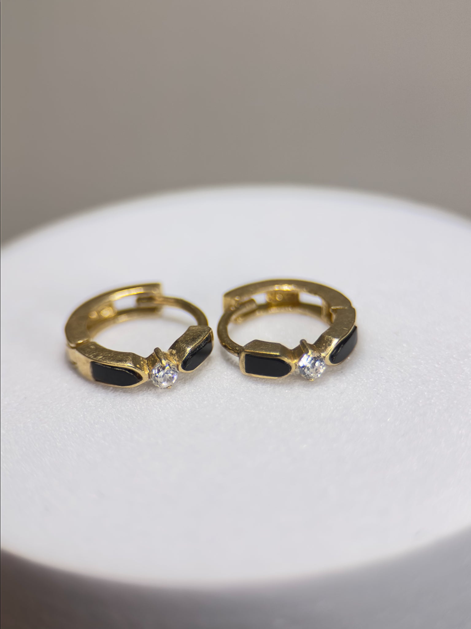 DR2425 - 14K Yellow Gold - Lab Created Onyx - 14K Yellow Gold Huggies