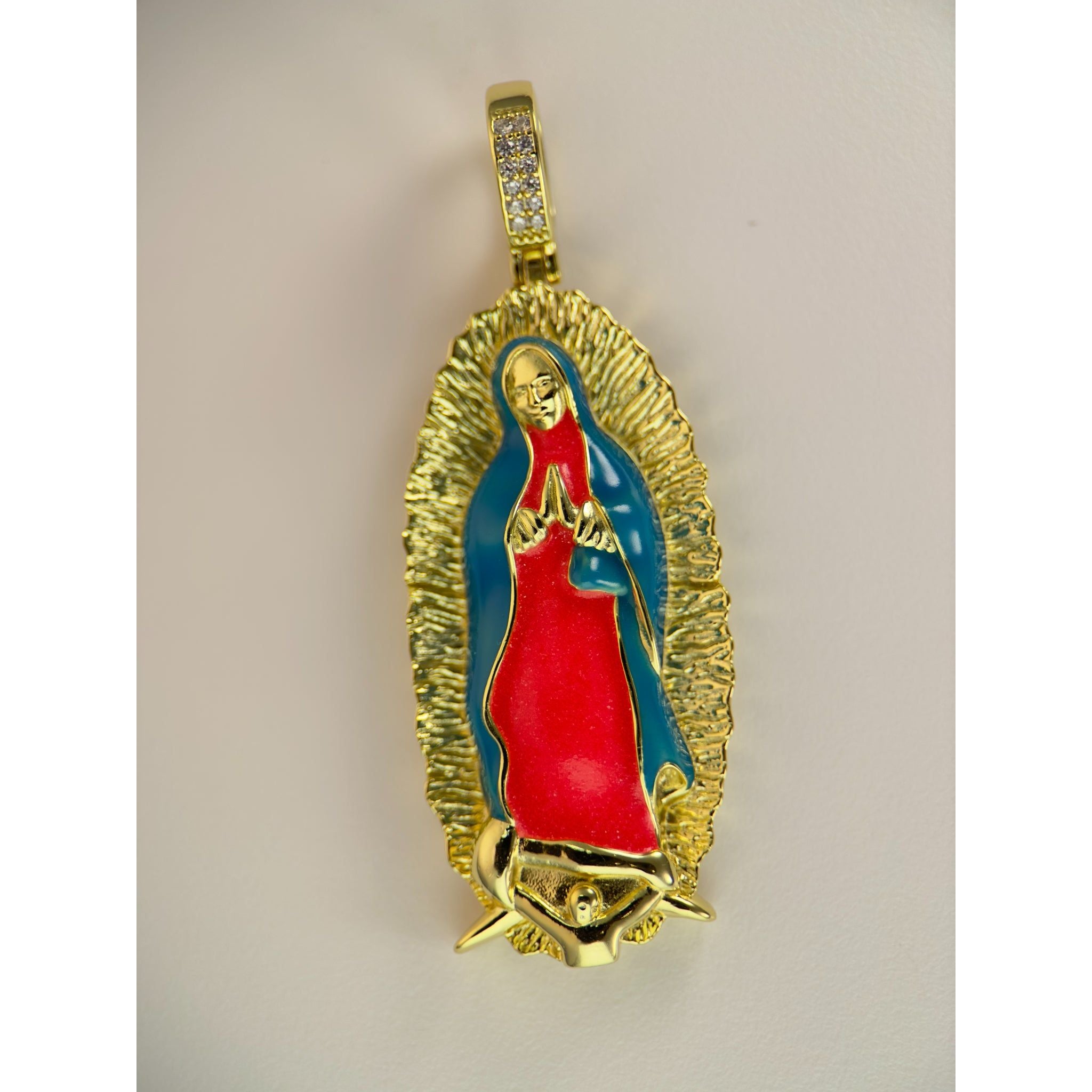 DR3165 - Plata de ley 925, oro de 14 k unido - Piedras creadas en laboratorio - Colgante - Virgen María de Guadalupe (esmalte)
