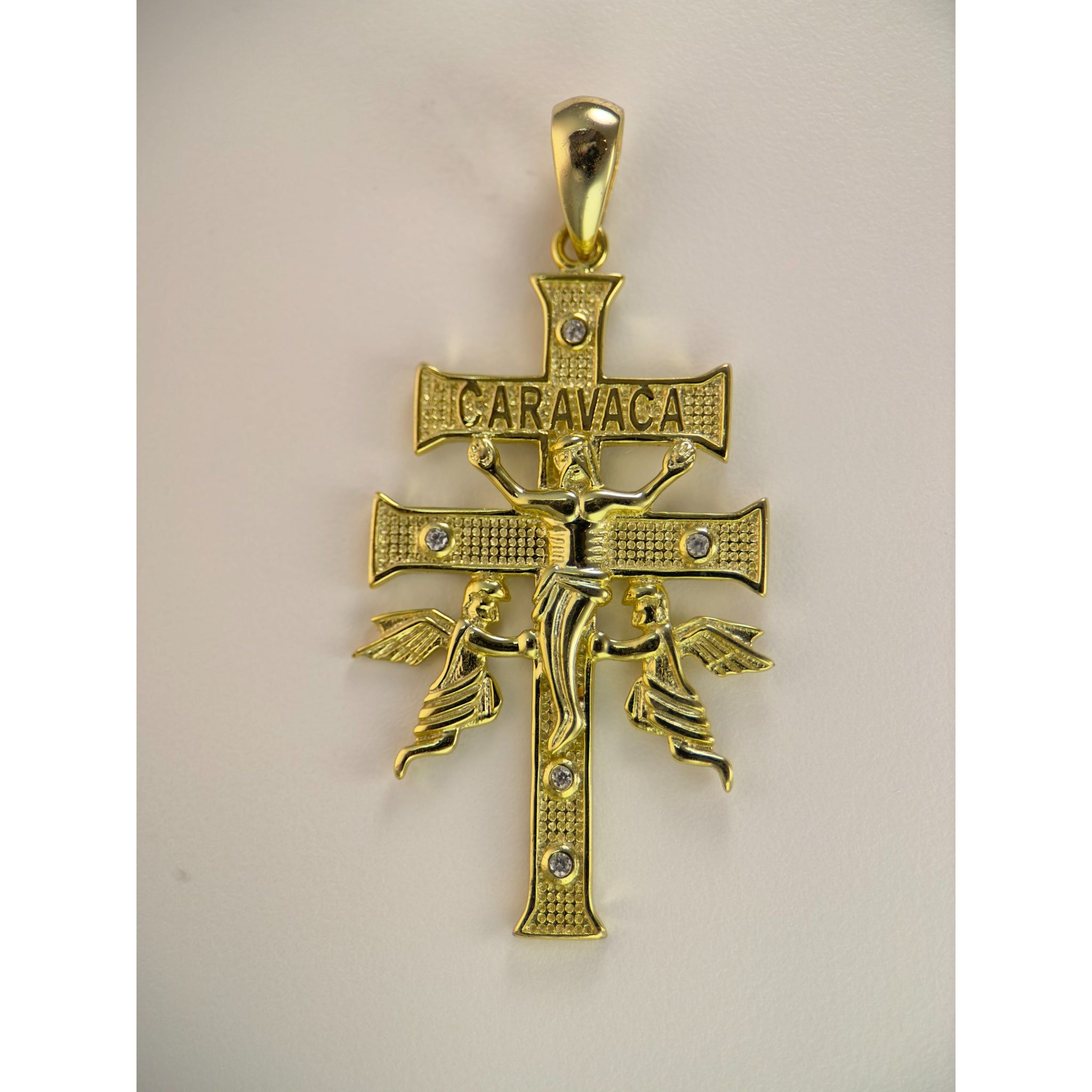 DR3166 - Plata de ley 925, oro de 14 k unido - Piedras creadas en laboratorio - Colgante - Crucifijo con colgante de ángeles