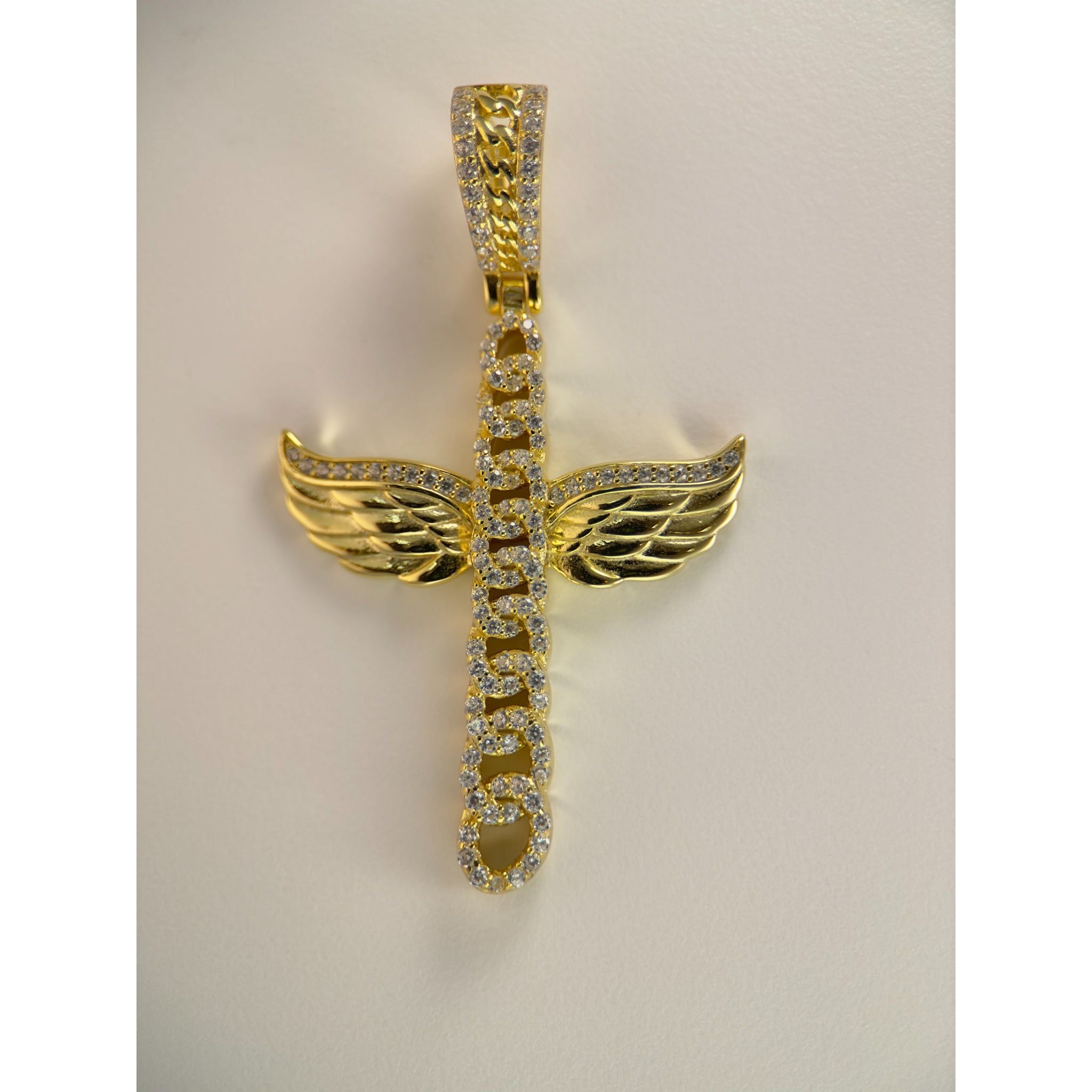 DR3167 - Plata de ley 925, oro de 14 k unido - Piedras creadas en laboratorio - Colgante - Cruz cubana con alas de ángel